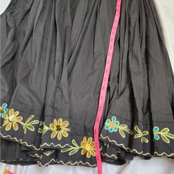 VINTAGE 90s black embroidered boho floral peasant lagenlook midi dress ‎ S - Picture 13 of 13